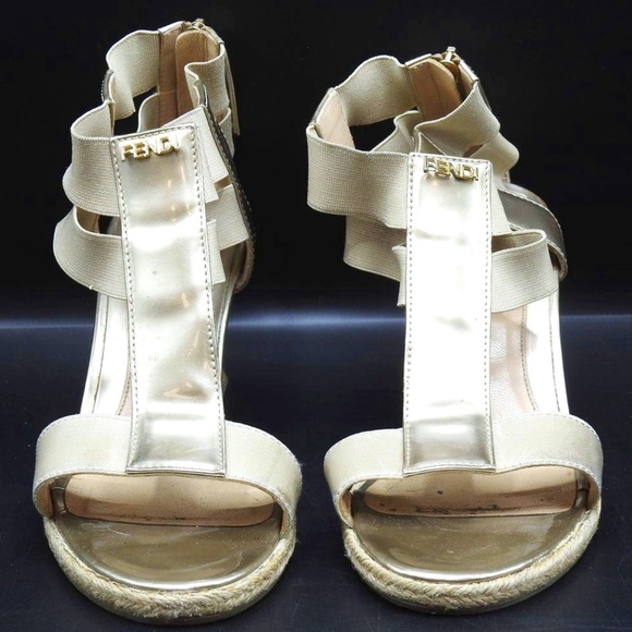 Fendi Women's Gold Carioca Patent Leather T-strap Wedge Sandals Size 35.5 w/ COA - Picture 4 of 12